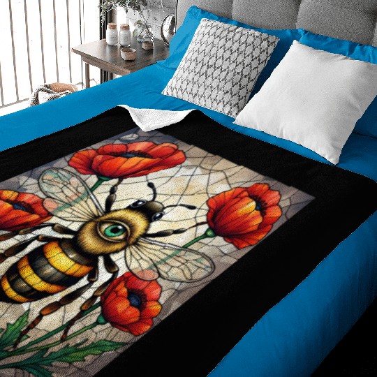 Bumble bee stained glass vibrant poppy flower eye Baby Blankets