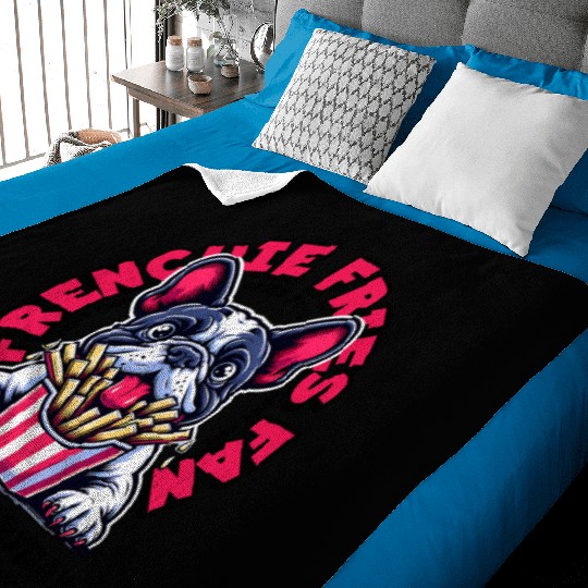 Frenchie Fries Fan Baby Blankets