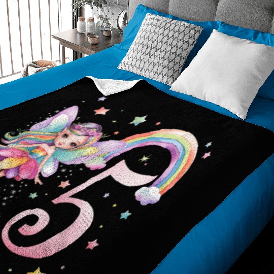 Magical Rainbow Fairy Elf 5th Birthday Girl Baby Blankets