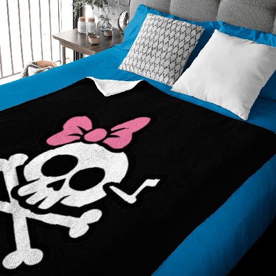Skull with pink bow # Baby Blankets