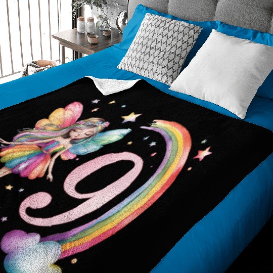Magical Rainbow Fairy Elf 9th Birthday Girl Baby Blankets