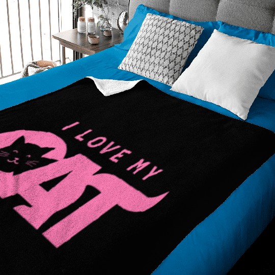 I Love My Cat – Cute Pink Cat Face Graphic Baby Blankets