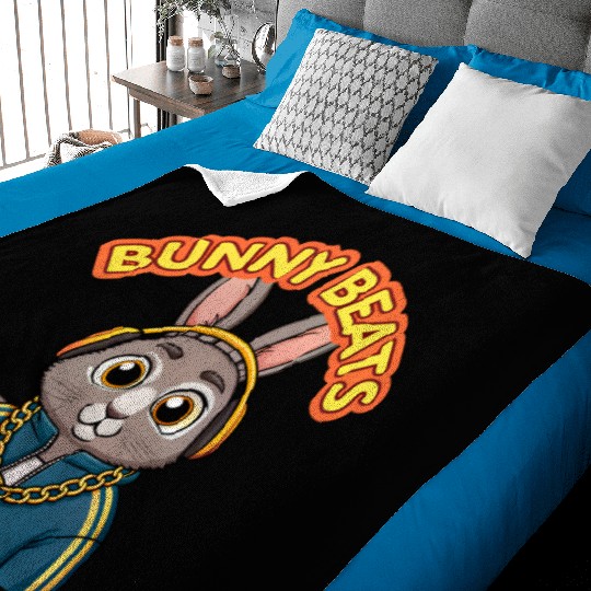 Bunny Beats Rabbit Hip Hop Retro 90s. Baby Blankets