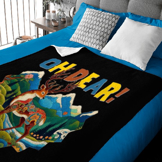 Oh-Dear-Wanderlust-Deer-in-Jungle-Tibetan-Folk-Art Baby Blankets
