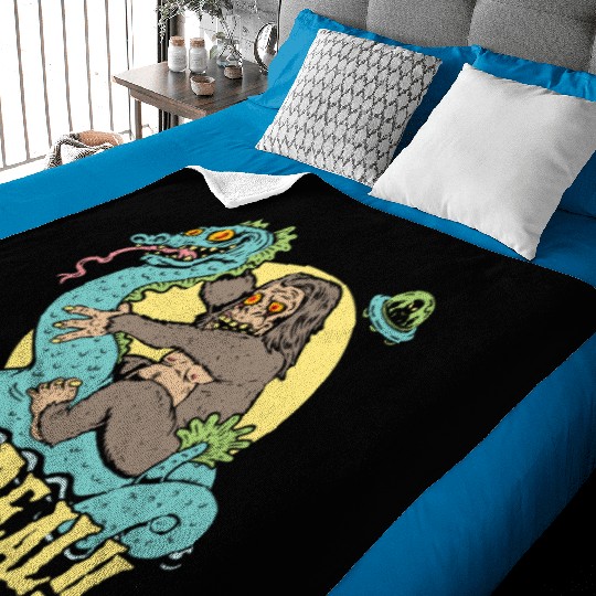 Bigfoot Rides Nessie UFO Cryptid Monster Mayhem Baby Blankets