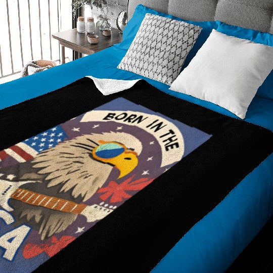 Born in the USA Bald Eagle Rock Guitar Baby Blankets
