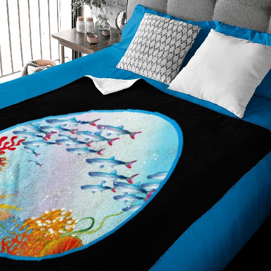 School of colorful fish in a coral reef Baby Blankets