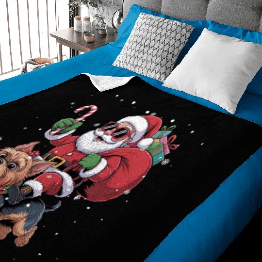 Santa Claus Yorkie Dog Christmas In July Baby Blankets
