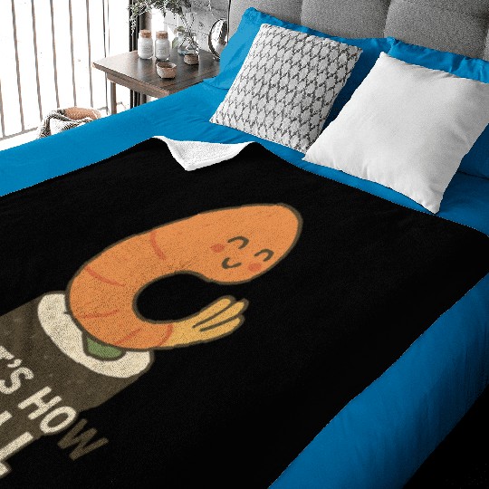 Cute Sushi Shrimp Roll Illustration Baby Blankets