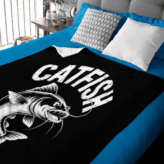 Vintage Catfish Fishing Design Baby Blankets