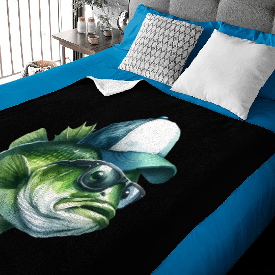 Cool Green Bass with Trucker Hat and Sunglasses Baby Blankets