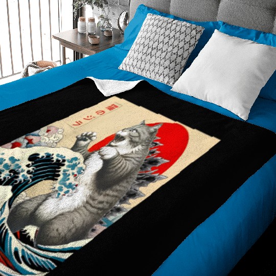 Catzilla Cat Japanese Art Funny Cat Baby Blankets