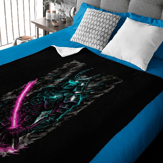 Neon Samurai Warrior Illustration Baby Blankets