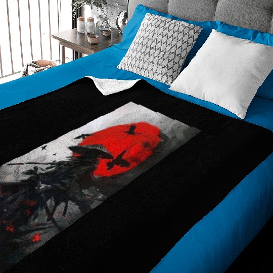 Dark Samurai with Crimson Moon Baby Blankets