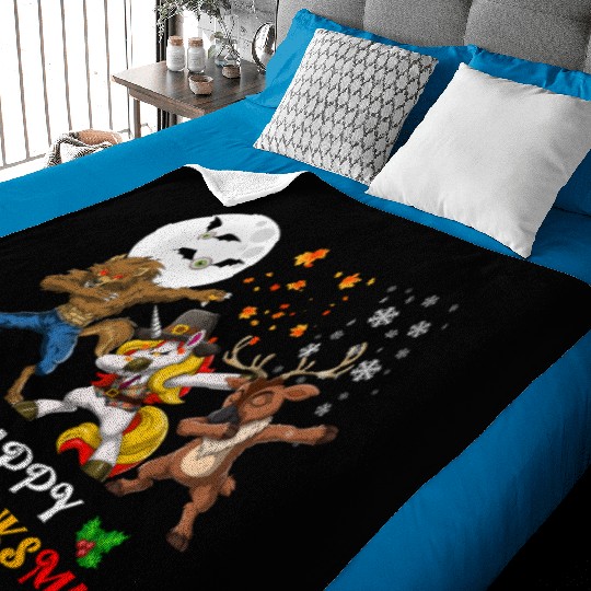 Happy Hallothanksmas Dabbing werewolf Unicorn Deer Baby Blankets
