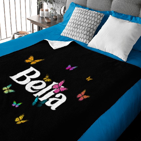 BELLA - beautiful girl name with cute butterflies Baby Blankets