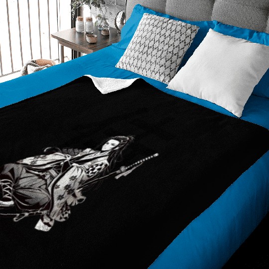 005 - Elegant Samurai Warrior Silhouette Baby Blankets
