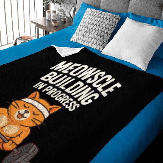 Meowscle Building Cat Funny Gym Workout Fitness Baby Blankets