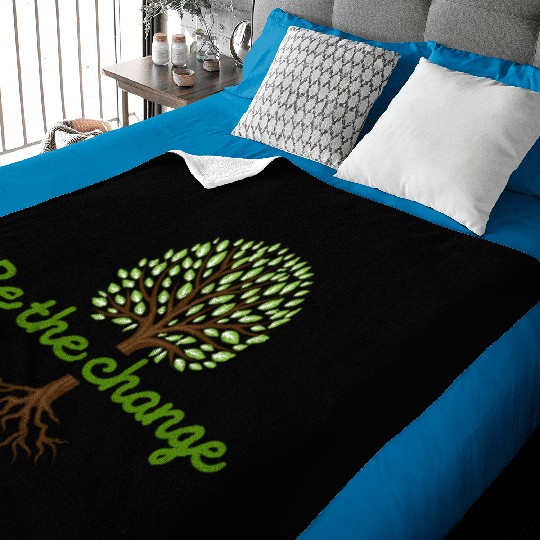 Be the Change Quote with Tree Art Baby Blankets