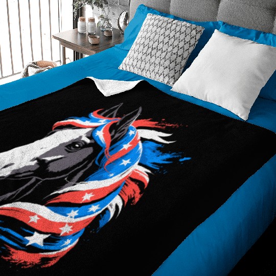 Patriotic Pony with Stars and Stripes Mane Baby Blankets