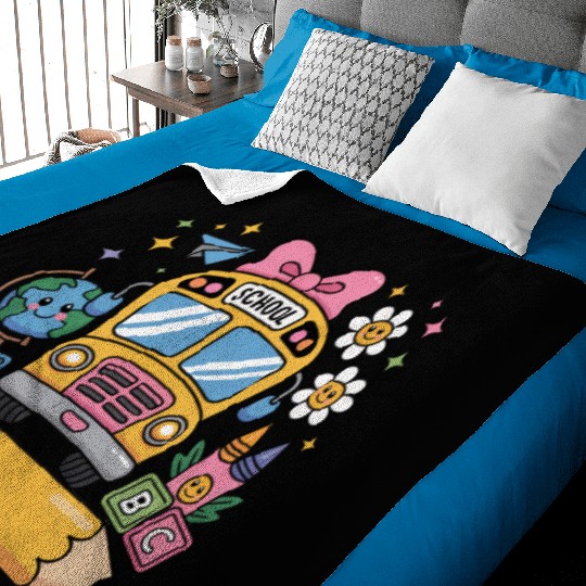 Back to School Bus Baby Blankets - Add Name in Pencil Area