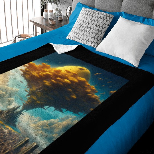 Sci-Fi Alien City: Floating Planet Twilight Scene Baby Blankets