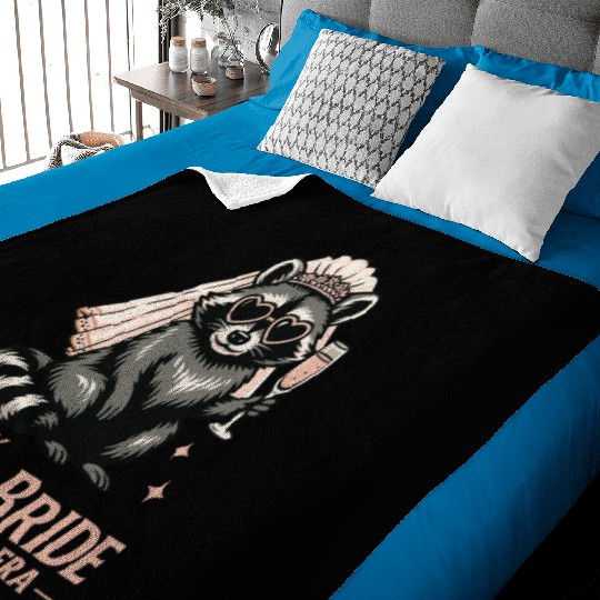 Feral Bride Era Funny Raccoon Bride with Champagne Baby Blankets