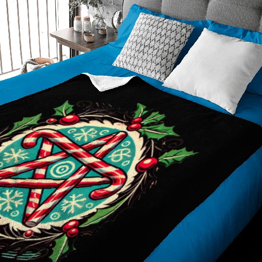 Yule Pentacle with Candy Canes Pagan Holiday Desig Baby Blankets