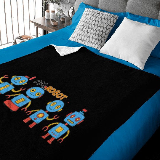 Playful Robot Illustration for Kids Baby Blankets