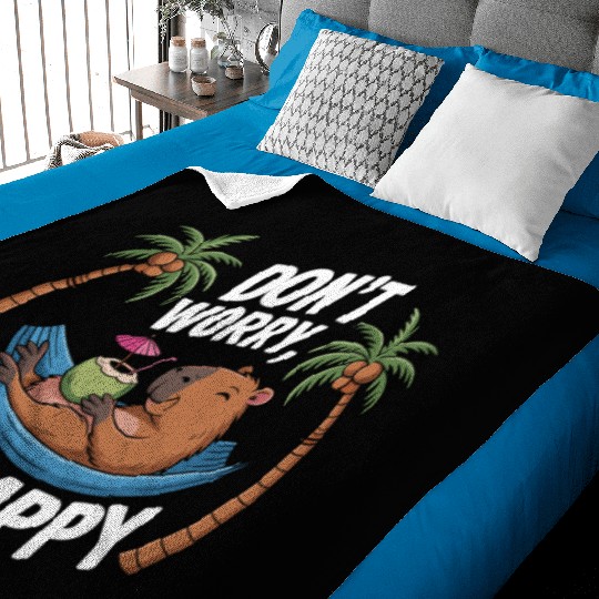 Dont Worry Be Cappy Relaxing Funny Capybara Baby Blankets