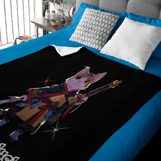 Samurai Cat Illustration for Apparel Baby Blankets