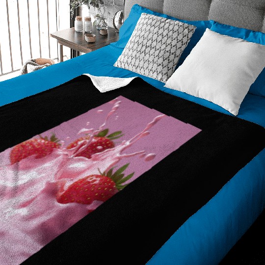 Strawberries in Pink Splash Baby Blankets