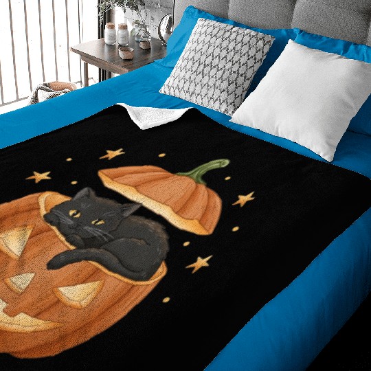 Black Cat in Jack-O-Lantern Pumpkin Baby Blankets