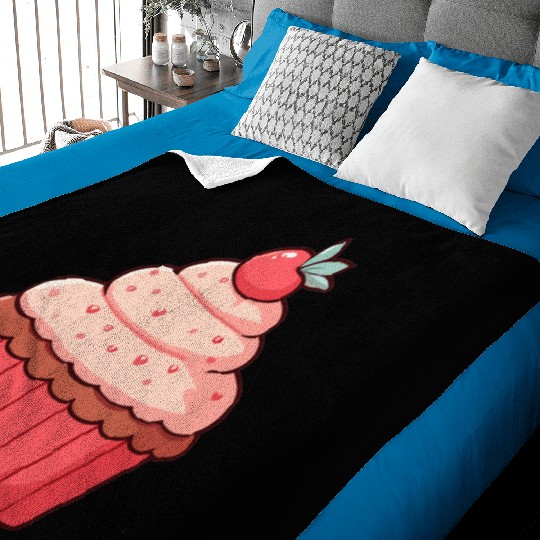 Sweet Strawberry Cupcake Illustration Baby Blankets