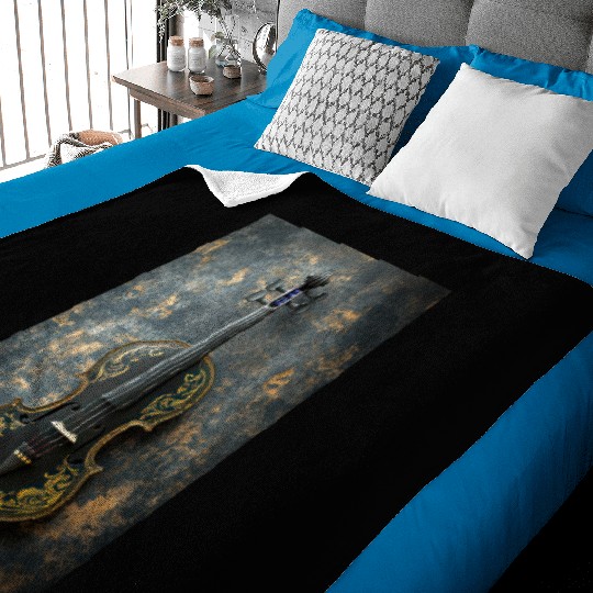 Elegant Black and Gold Violin Baby Blankets