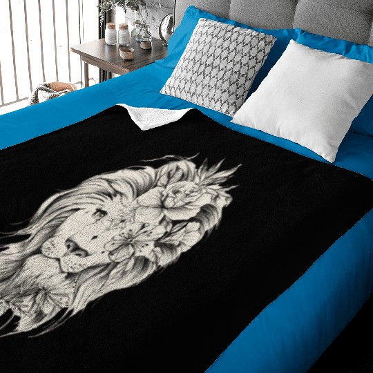 Floral Lion Tattoo Design Baby Blankets