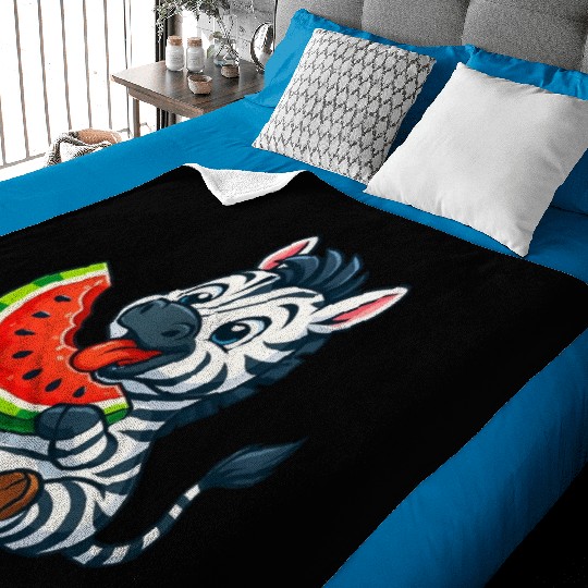 Cute zebra with watermelon summer cartoon Baby Blankets