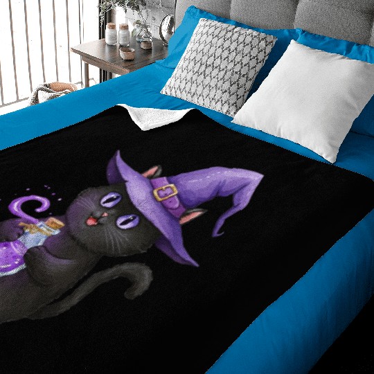 Enchanting Black Cat Witch Illustration Baby Blankets