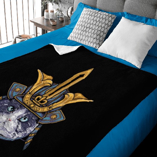 Samurai Cat Warrior Baby Blankets