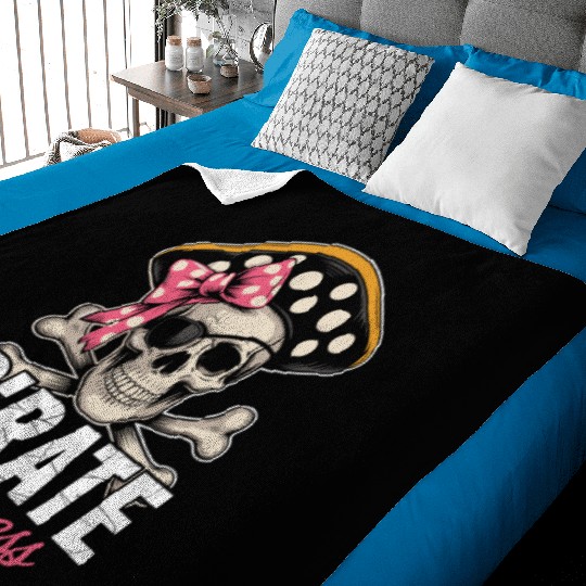Pirate Princess Skull and Crossbones with Pink Bow Baby Blankets