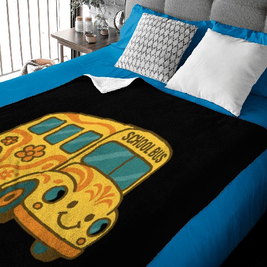 Cute Yellow School Bus Back to School Fun Baby Blankets