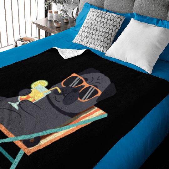 Chill Pug with Sunglasses and Lemonade Baby Blankets