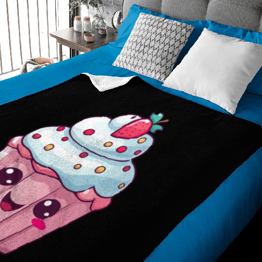 Kawaii Strawberry Cupcake Illustration Baby Blankets