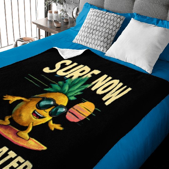 Retro Pineapple Surfing Rainbow Wave Baby Blankets