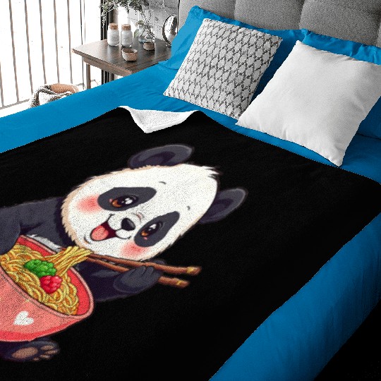 Cute Panda Eating Ramen Noodles Baby Blankets