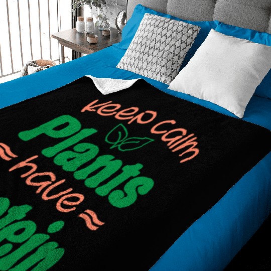 Keep Calm Plant Protein Quote Baby Blankets