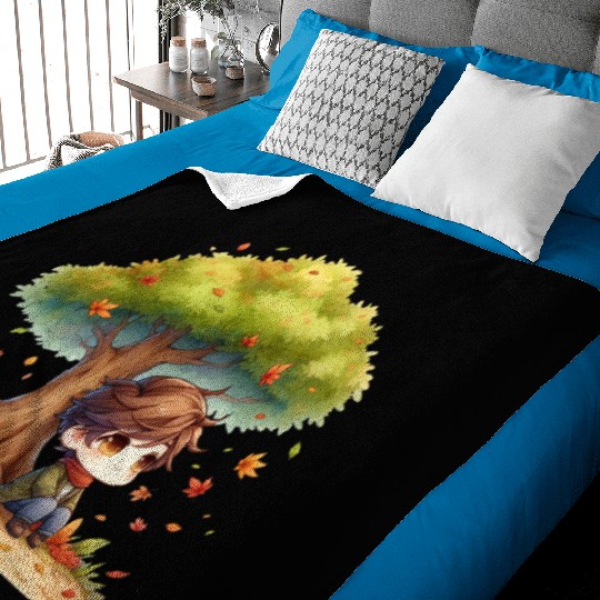 Autumn Serenity Chibi under a Maple Tree Baby Blankets