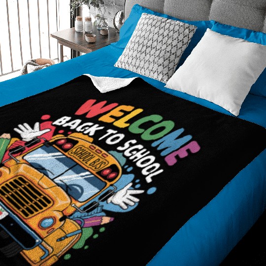 Welcome Back to School School Bus Baby Blankets
