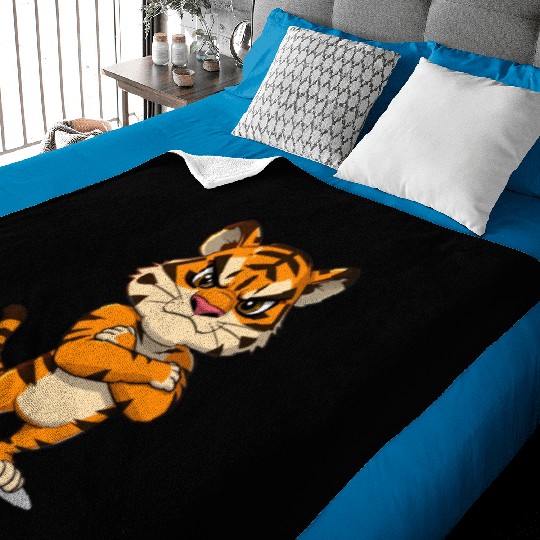 grumpy tiger cartoon animal illustration Baby Blankets