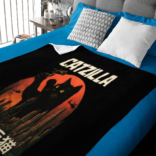 Vintage Catzilla: Funny Cat Monster Baby Blankets